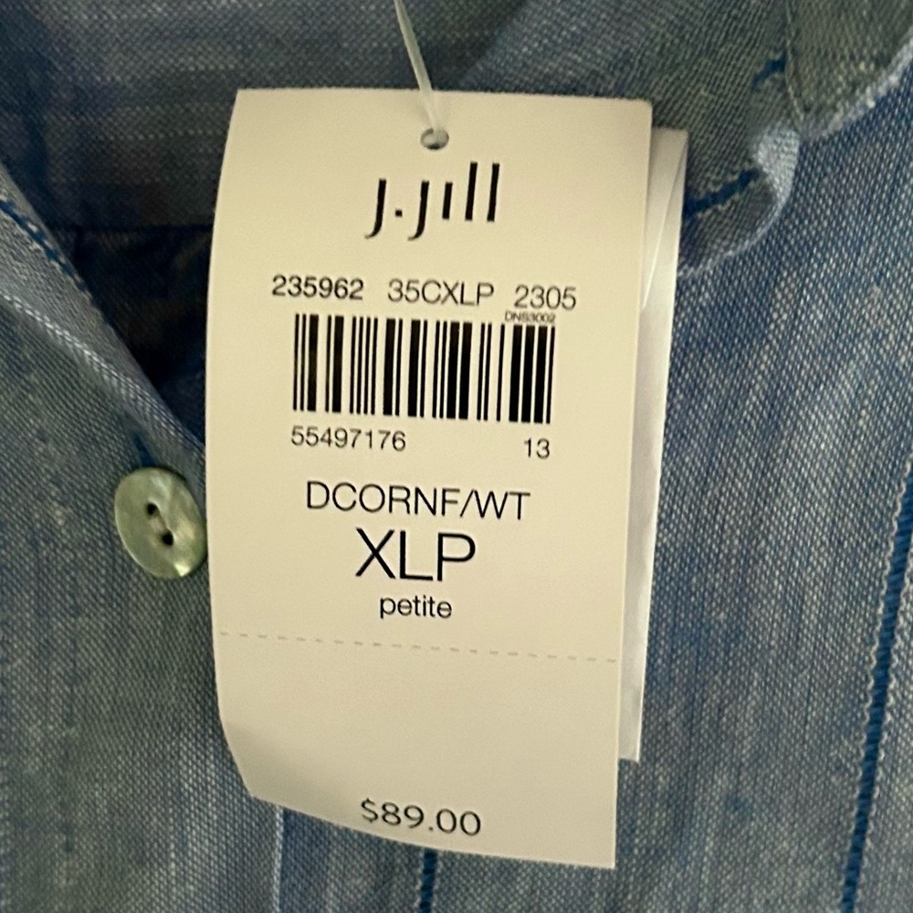 NWT J. JILL Blue Linen Stripe Long Sleeve Button Down Shirt Classic Office | XLP - Picture 3 of 16
